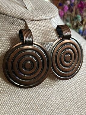 Concentric Circle Copper Drop Earrings - Classic Copper Tone